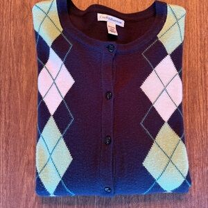 Croft & Barrow Women's Argyle Cardigan - Navy and Light Green